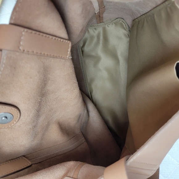 Lucky Brand Leather Suede Large Deep Shoulder Bag In Walnut cream - Picture 11 of 12